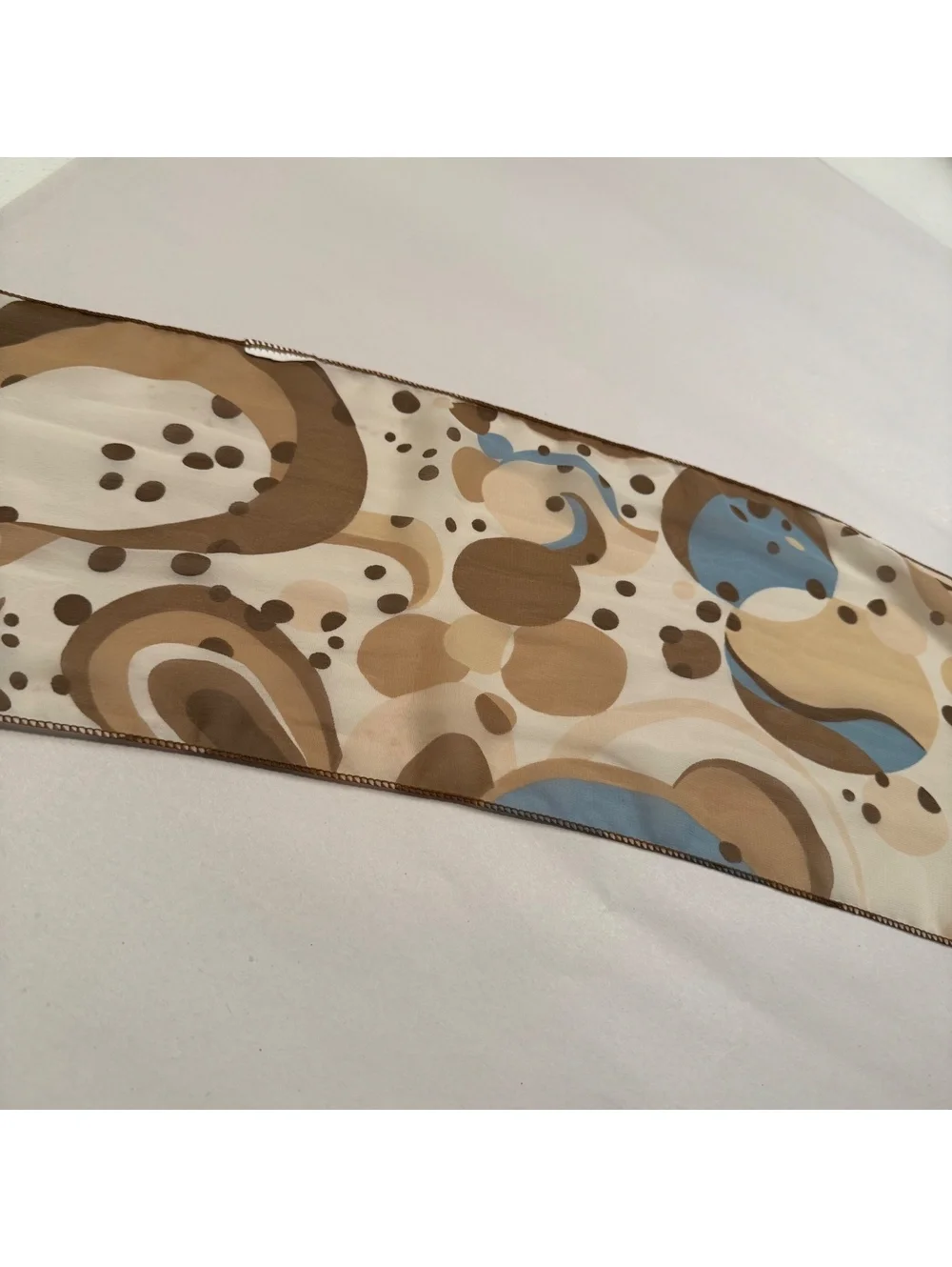 Vintage Psychedelic Abstract Print Skinny Scarf Groovy Brown Earth Tone